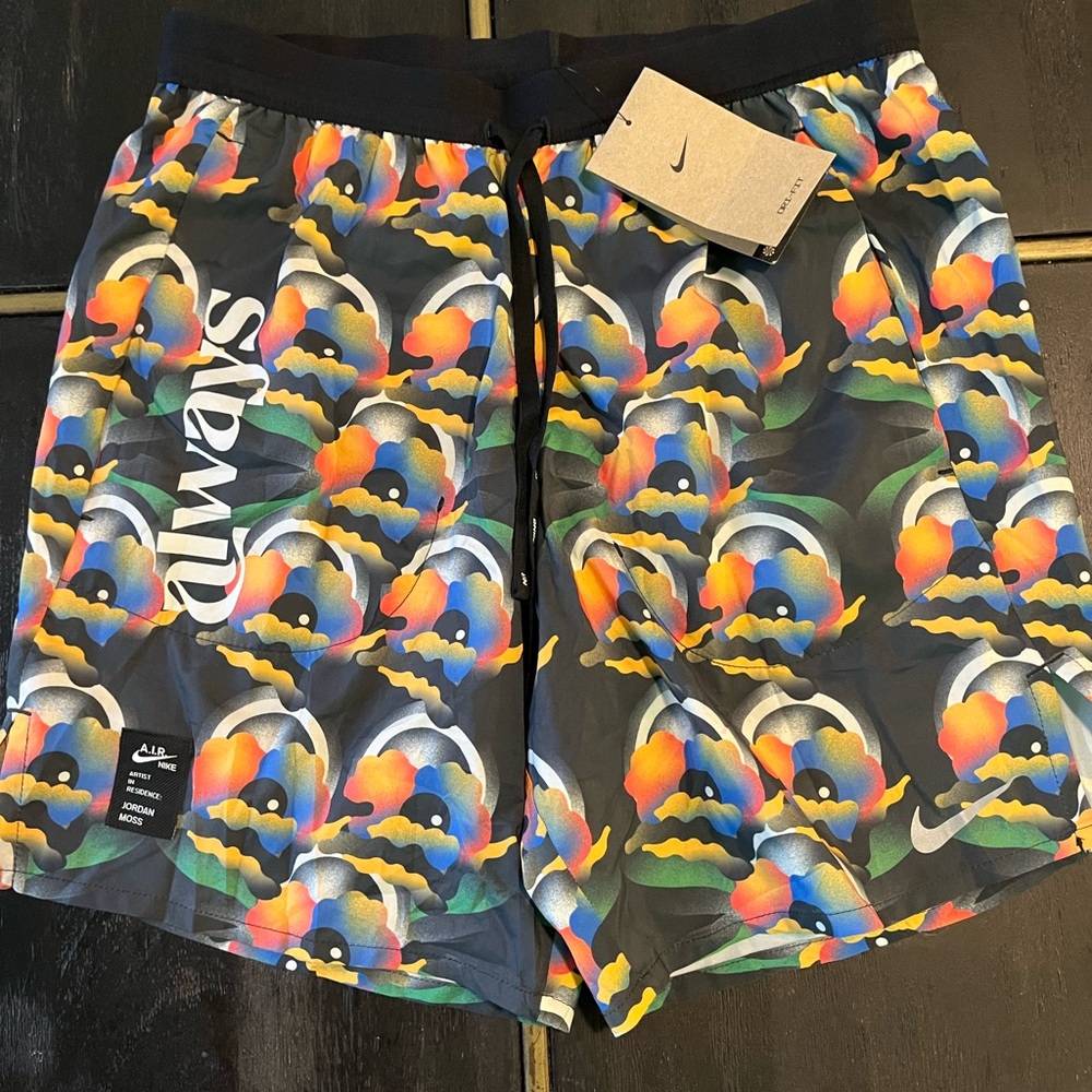 Nike Men’s Black Swim Shorts with Multicolor Abstract Print